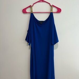 Thalia Sodi Cold Shoulder Royal Blue Dress with Gold Accents